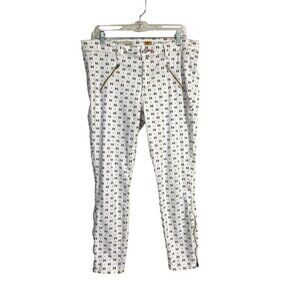 Pilcro Letterpress Anthropologie Women's Serif Jeans Zip Ankle Ivory Print Size